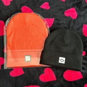Kids' Orange and Black Beanie Set